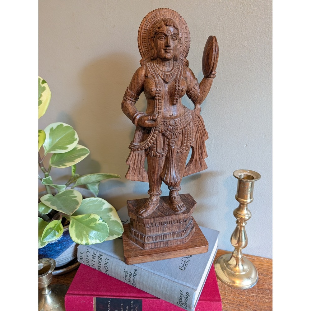 Vtg Mid Century Carved Teakwood/Rosewood Darpan Sundari Indian Madanika Statue